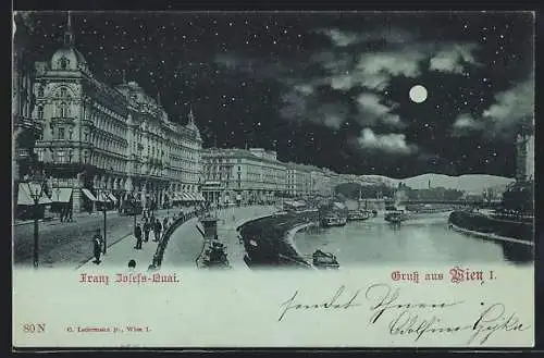 Mondschein-AK Wien, Franz Josef-Kai mit Passanten
