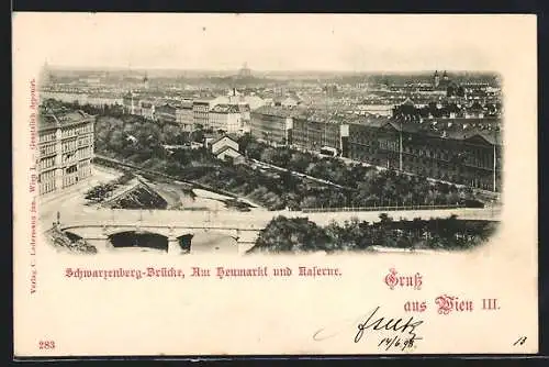 AK Wien III, Schwarzenberg-Brücke mit Neumarkt und Kaserne