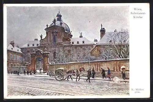 Künstler-AK Wien, Salesianer-Kirche im Winter