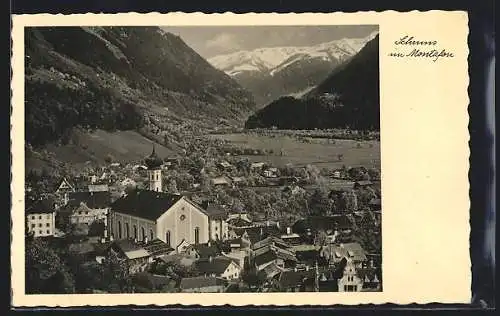 AK Schruns im Montafon, Ortsansicht gegen die Silvrettagruppe