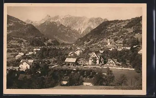 AK Schruns im Montafon, Ortsansicht mit Bergmassiv