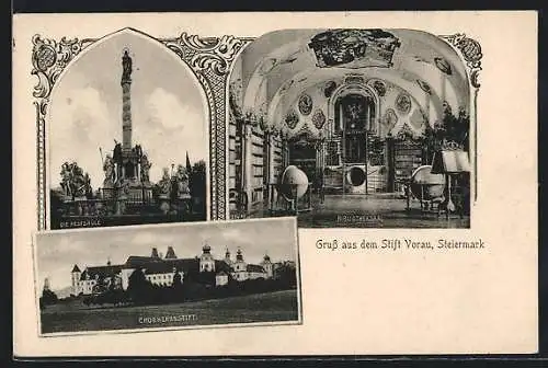AK Stift Vorau /Steiermark, Chorherrnstift, Bibliothekssaal und Pestsäule