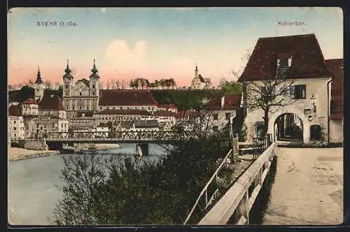 AK Steyr, Hollertor und Flusspartie mit Brücke