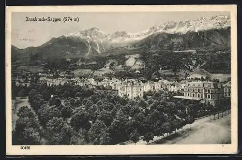 AK Innsbruck-Saggen, Ortsansicht aus der Vogelschau