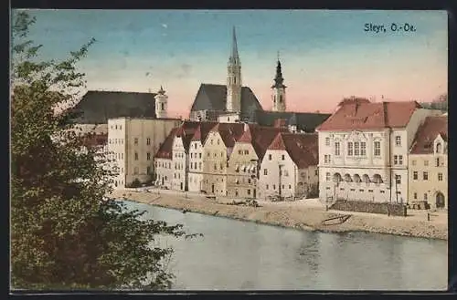 AK Steyr /O.-Ö., Teilansicht mit Flusspartie