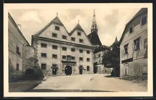 AK Steyr a.d Enns, Grünmarkt mit Passant