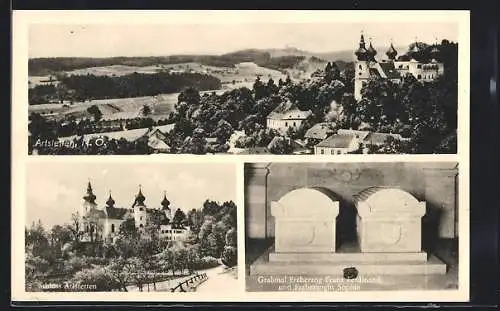 AK Artstetten, Ortsansicht, Schloss, Grabmahl Erzherzog Franz Ferdinand
