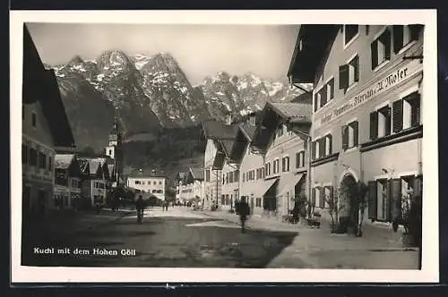 AK Kuchl, Strassenpartie mit Gasthof Neuwirt und dem Hohen Göll