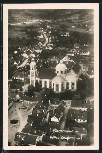 AK Pöllau, Fliegeraufnahme mit Fokus auf Kirche
