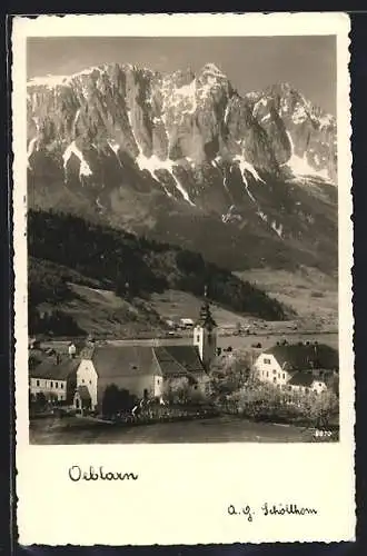AK Oeblarn, Teilansicht mit Kirche mit dem Grimming