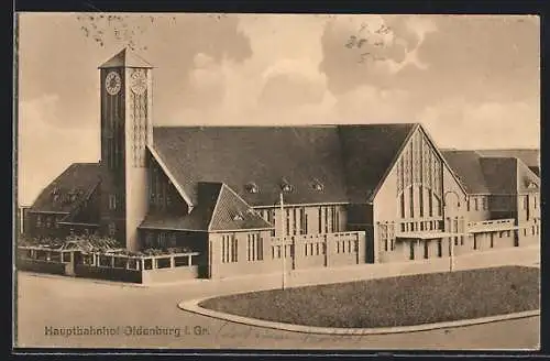 AK Oldenburg i. Gr., Hauptbahnhof im Sonnenschein