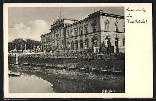 AK Braunschweig, Hauptbahnhof, vom Wasser gesehen