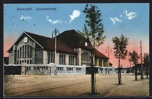 AK Darmstadt, Abendstimmung am Hauptbahnhof