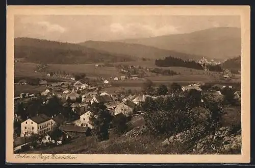 AK Eisenstein im Böhmerwald, Blick auf den böhmischen und bayerischen Ort Eisenstein