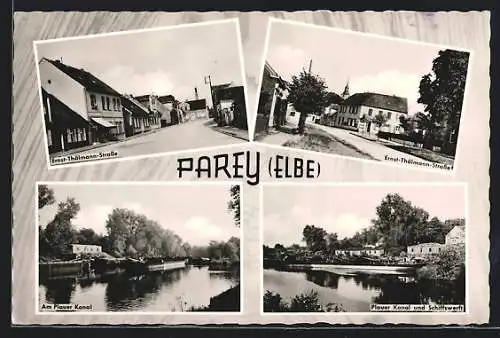 AK Parey (Elbe), Ernst-Thälmann-Strasse, Plauer Kanal und Schiffswerft