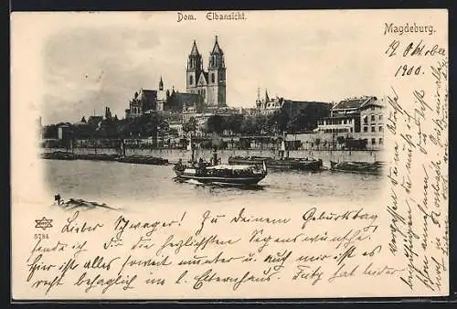 AK Magdeburg, Dampfer auf der Elbe, Dom