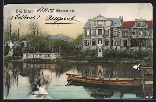 AK Bad Elmen, Ruderboot auf dem Schwanenteich