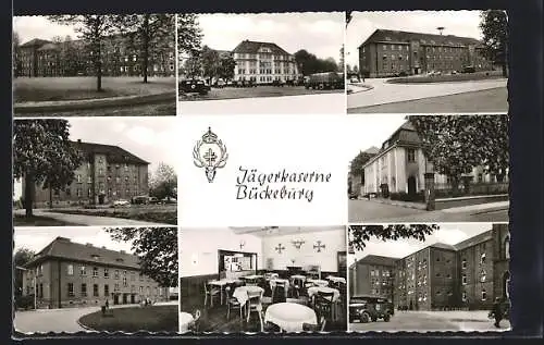 AK Bückeburg, Jägerkaserne, verschiedene Motive mit Bundeswehr-Lkws und Kantine