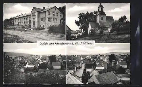 AK Gaudernbach üb. Weilburg, Kirche und A. Völpel Gemischtwaren