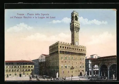 AK Firenze, Piazza della Signoria col Palazzo Vecchio e la Loggia dei Lanzi