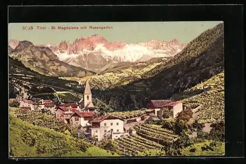 AK St. Magdalena, Ortsansicht mit Rosengarten
