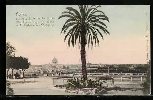 AK Roma, Giardino Pubblico del Pincio, un Piazzale con la veduta di S. Pietro e del Vaticano