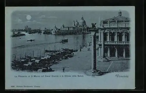 Mondschein-AK Venezia, La Piazzetta di S. Marco col Canal Grande e la Chiesa della Salute