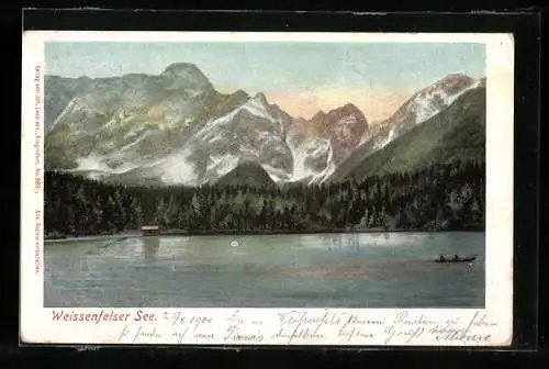 AK Tarvis, Weissenfelser See, Ruderer auf dem Wasser im Bergidyll