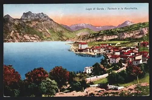 AK Torbole, Ortsansicht im Abendlicht, la Rocchetta