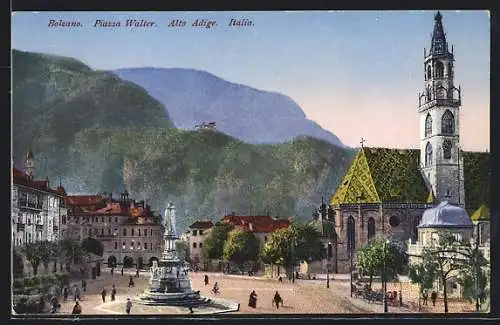 AK Bolzano, Piazza Walter mit Denkmal