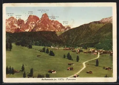 AK Predazzo, Bellamonte, Panorama mit Rosetta, Fiocobon, Cimon Della Pala