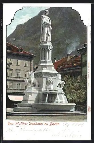 AK Bozen, Walther Denkmal mit Löwen