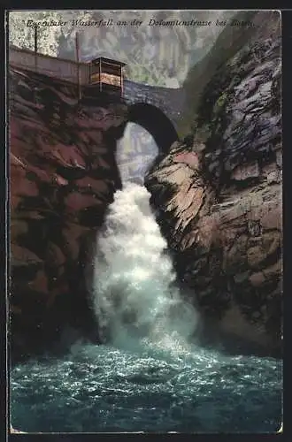AK Bozen, Eggentaler Wasserfall an der Dolomitenstrasse