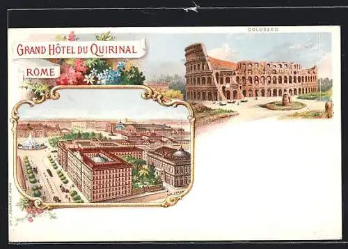 Lithographie Rome, Grand Hotel du Quirinal, Colosseo