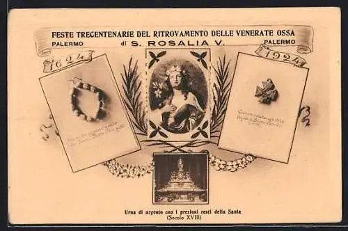 AK Palermo, Feste Trecentenarie del Ritrovamento delle Venerate Ossa di S. Rosalia V.