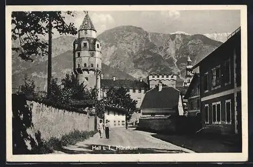 AK Hall i. T., Strassenpartie am Münzturm