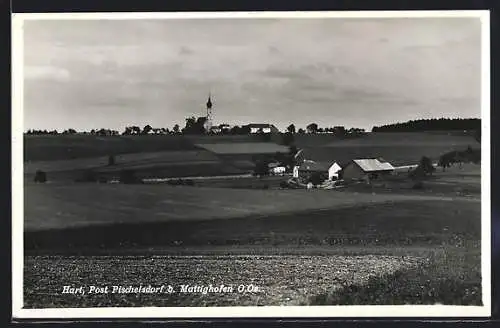 AK Pischelsdorf am Kulm, Hart mit Kirche vom Feld aus