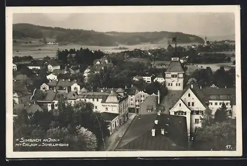 AK Simbach am Inn, Ortsansicht mit Erlach und Schellenberg