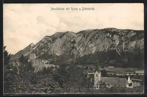 AK Arnoldstein, Ortsansicht mit Ruine und Dobratsch