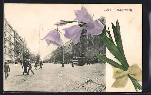AK Wien, Schottenring mit Passanten und Strassenbahn