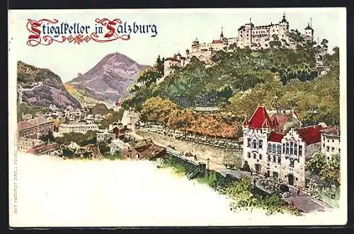 AK Salzburg, Stieglkeller mit Strassenpartie