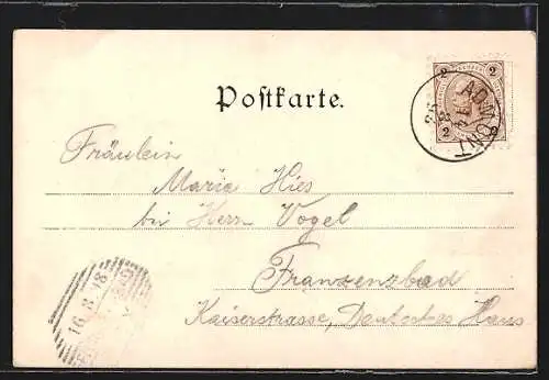 AK Leoben, Ortsansicht mit Flusspartie und Stadtturm