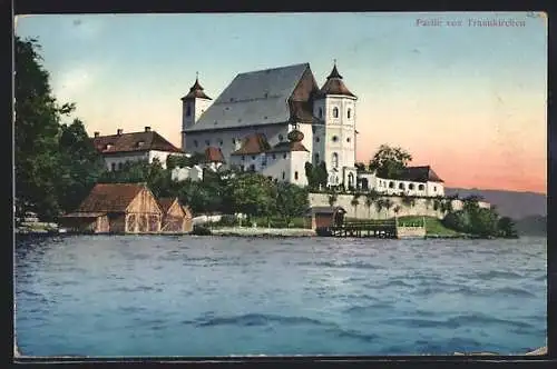 AK Traunkirchen, Uferidylle mit der Pfarrkirche
