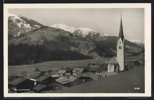 AK St. Lorenzen, Ortsansicht vor Bergpanorama