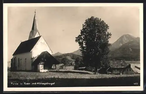 AK Faak, Kirche mit Mittagskogel im Hintergrund