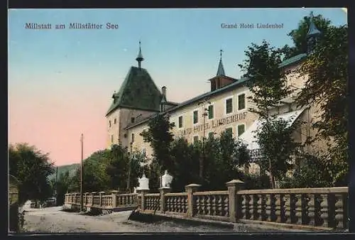 AK Millstatt, Grand Hotel Lindenhof mit Strassenpartie