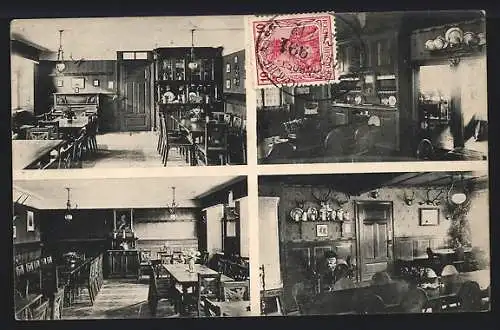 AK Haltingen, Restaurant v. Carl Beck Wwe., Innenansicht von Wirtsstube und Altdeutschem Saal