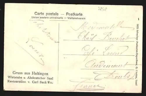 AK Haltingen, Restaurant v. Carl Beck Wwe., Innenansicht von Wirtsstube und Altdeutschem Saal