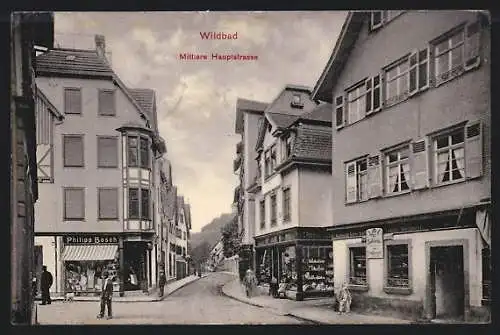 AK Wildbad / Württ., Mittlere Hauptstrasse, Geschäft Philipp Bosch