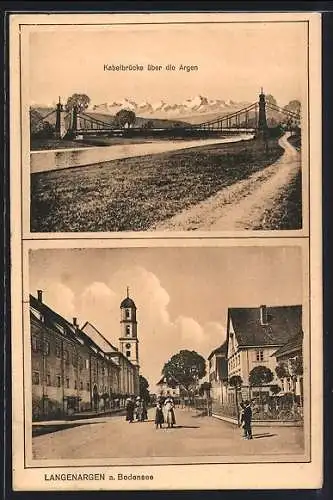 AK Langenargen a. Bodensee, Kabelbrücke über die Argen, Strassenpartie im Ortskern